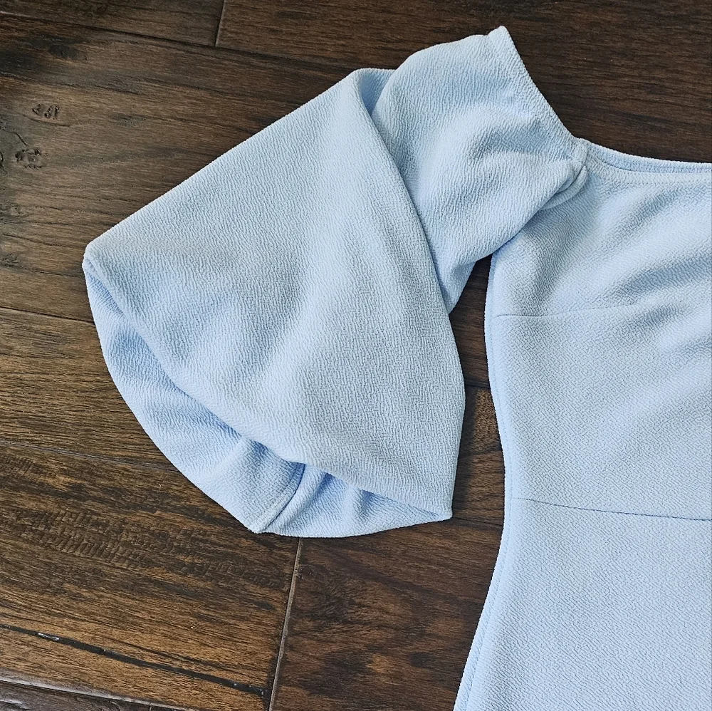 Balloon Sleeve Powder Blue Mini Dress 4 - Picture 2 of 6